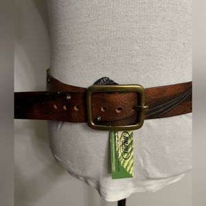 Brave Real Leather Douglas Belt, Dark Brown w/black and metal details